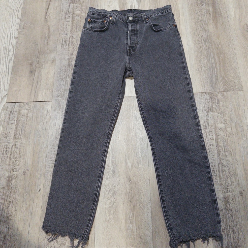 Levi's 501 Original High Rise Frayed Cropped Jeans Women's Sz 28x26 Faded Black